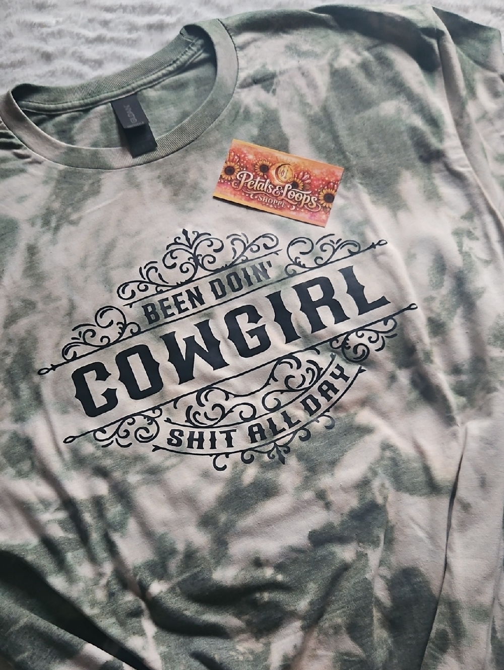 Cowgirl Bleached Graphic Tee - Green Acid Dye
